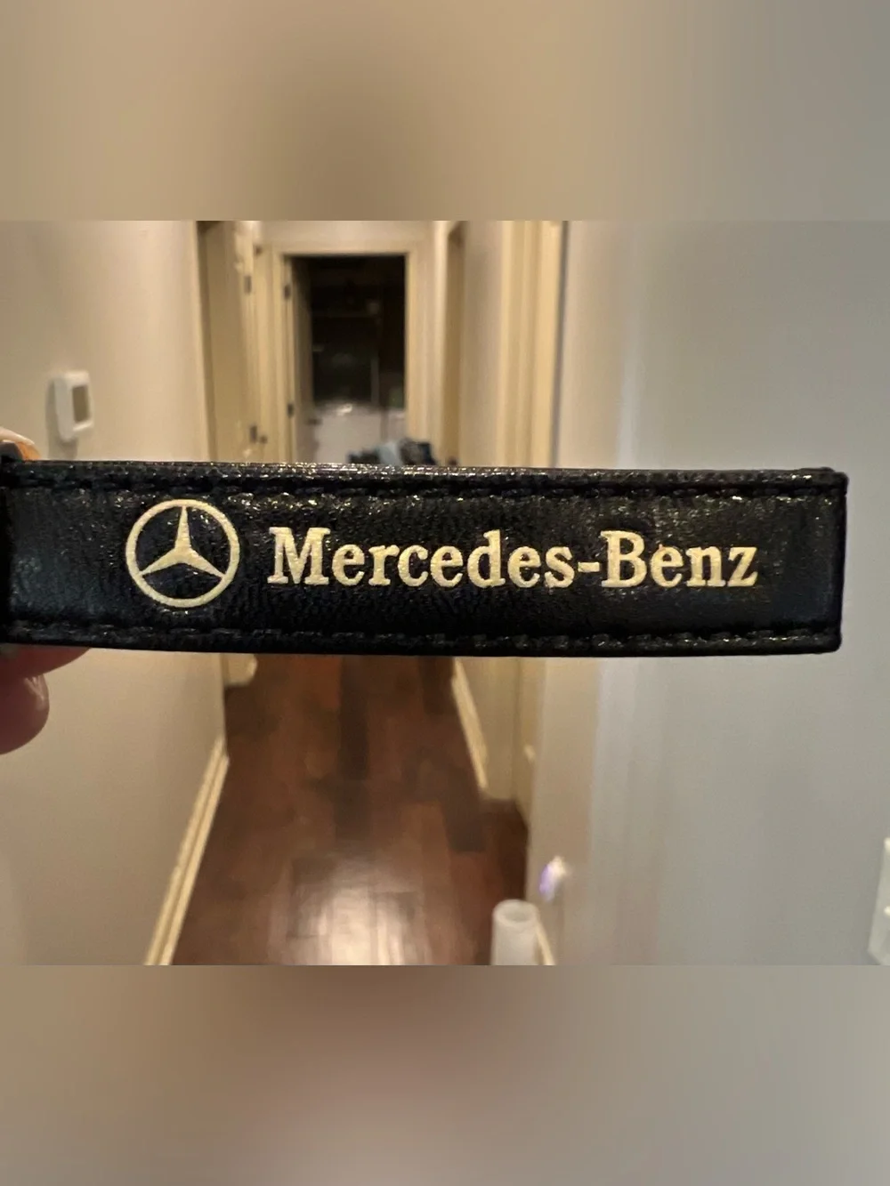 MERCEDES BENZ Black & Gold Leather Dark Gray Keychain